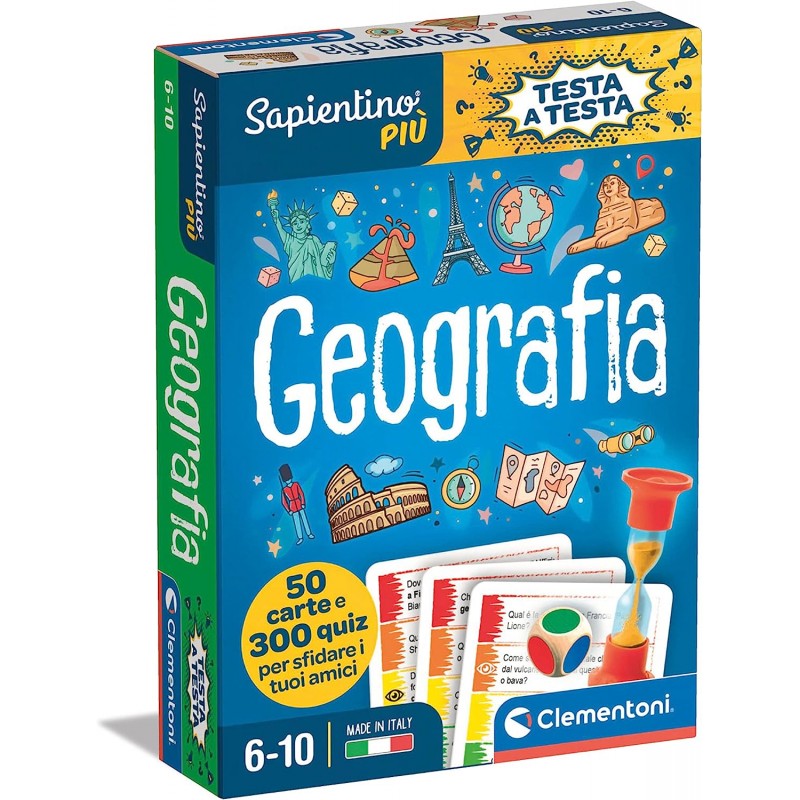 Clementoni - Sapientino Testa Gioco Educativo 6 Anni, Quiz, Flashcards Geografia - Made in Italy - CL16441