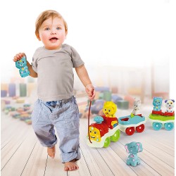Clementoni Animali - 3 in 1 Parlante, Interattivo E Trainabile, Trenino Giocattolo Elettrico, Gioco Bambino 1 Anno (Versione in 