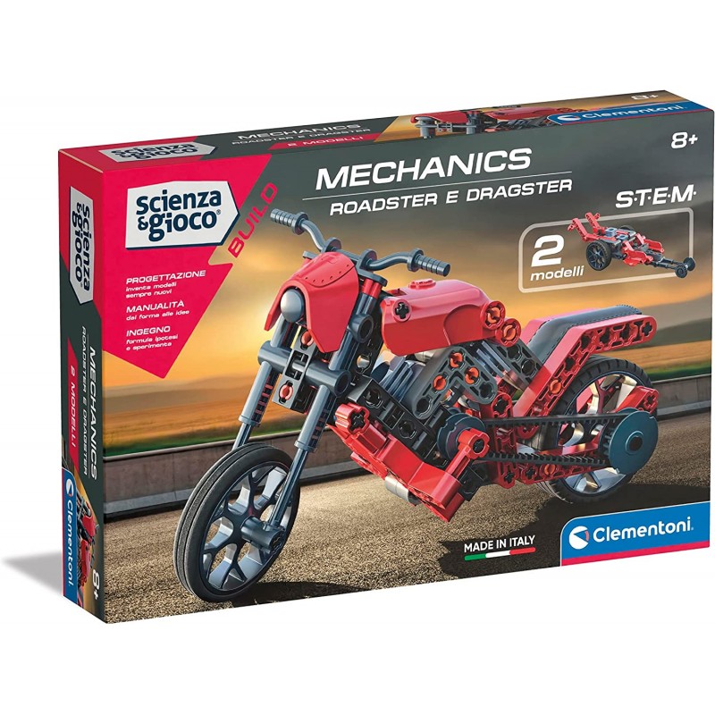 Clementoni - Scienza Build - Roadster E Dragster - Set Costruzioni Bambini, Laboratorio Meccanica, Gioco Scientifico 8 Anni (Ver