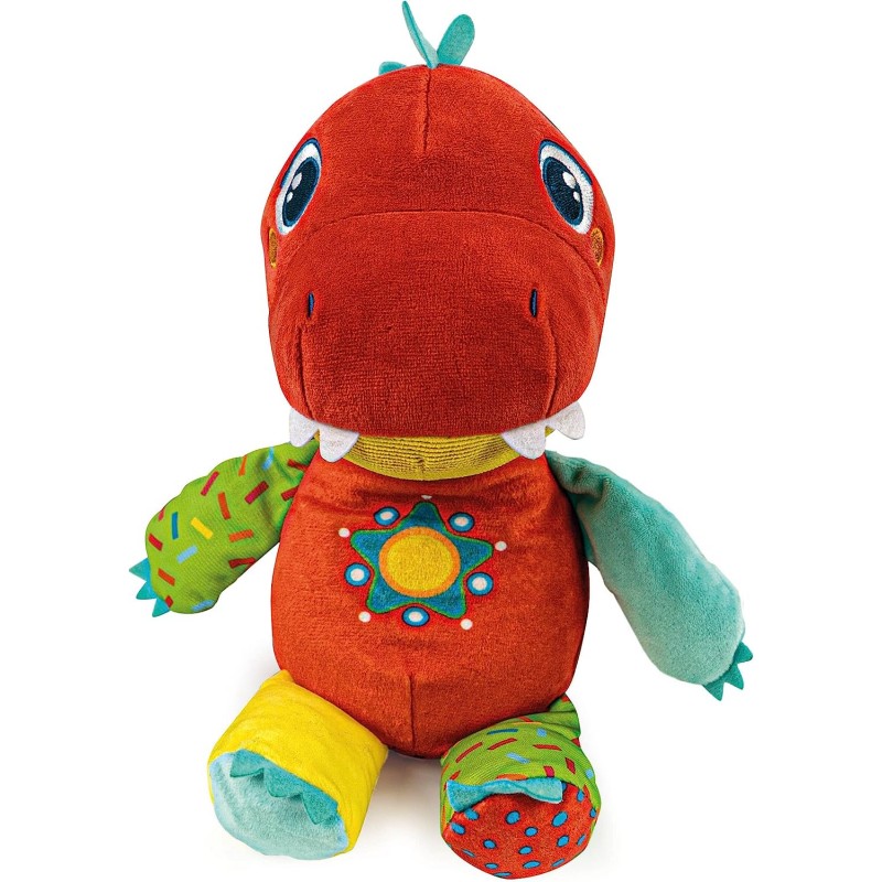 Clementoni - Milo Il Mio Dinosauro - Peluche Sviluppo Multisensoriale, Interattivo, Educativo, Gioco Bambino 6 Mesi, Lavabile in