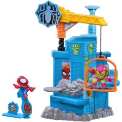 Hasbro Marvel Stunt Squad, Crane Smash, playset con Spider-Man e Green Goblin, action figure in scala da 3,5 cm - F7062