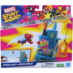 Hasbro Marvel Stunt Squad, Crane Smash, playset con Spider-Man e Green Goblin, action figure in scala da 3,5 cm - F7062