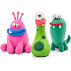 Hey Clay Monsters 1, pasta modellabile medium set Mostri 1 per Bambini in confezione da 3 soggetti con 6 colori. Set medio da 3 