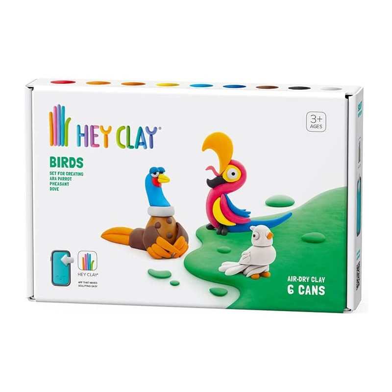 Hey Clay Birds 1, pasta modellabile medium set Uccelli 1 per Bambini in confezione da 3 soggetti con 6 colori. Set medio da 3 uc