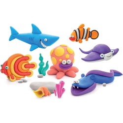 Hey Clay Ocean, pasta modellabile set di base Oceano per Bambini in confezione da 6 soggetti con 15 colori. Big set da 6 pesci c