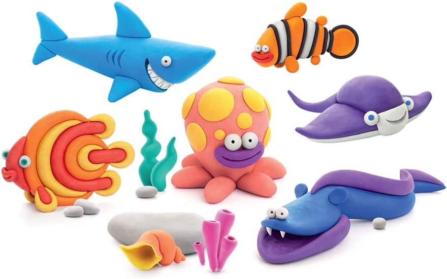 Hey Clay Ocean, pasta modellabile set di base Oceano per Bambini in  confezione da 6 soggetti con 15 colori. Big set da 6 pesci c