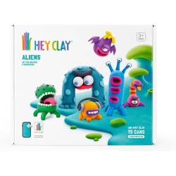 Hey Clay Aliens, pasta modellabile set di base Alieni per Bambini in confezione da 6 soggetti con 15 colori. Big set 6 mostri al