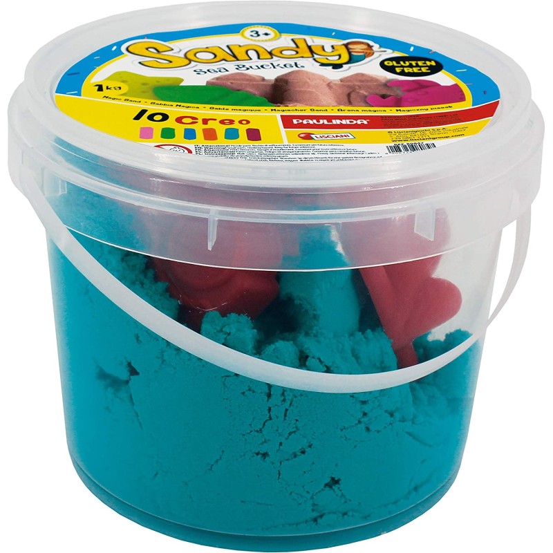 Lisciani Giochi - Sandy Sea 1 kg, Gluten Free, Sabbia Magica Colorata, Secchiello, 4 Formine di Plastica - LI96732