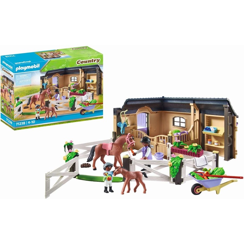 Playmobil - Country 71238 Stalla con Recinto, box per cavalli con paddock annesso, cavallo e puledro per il maneggio