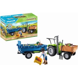 Playmobil - Country 71249 Trattore con Rimorchio, incl. cassete per il trasporto, trattore verde per la fattoria biologica, gioc