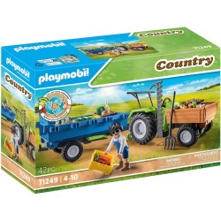 Playmobil - Country 71249 Trattore con Rimorchio, incl. cassete per il trasporto, trattore verde per la fattoria biologica, gioc