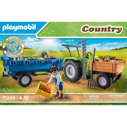 Playmobil - Country 71249 Trattore con Rimorchio, incl. cassete per il trasporto, trattore verde per la fattoria biologica, gioc