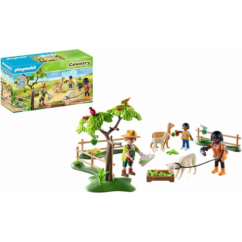 Playmobil - Country 71251 Passeggiata con gli Alpaca, animali della fattoria biologica, giocattoli sostenibili