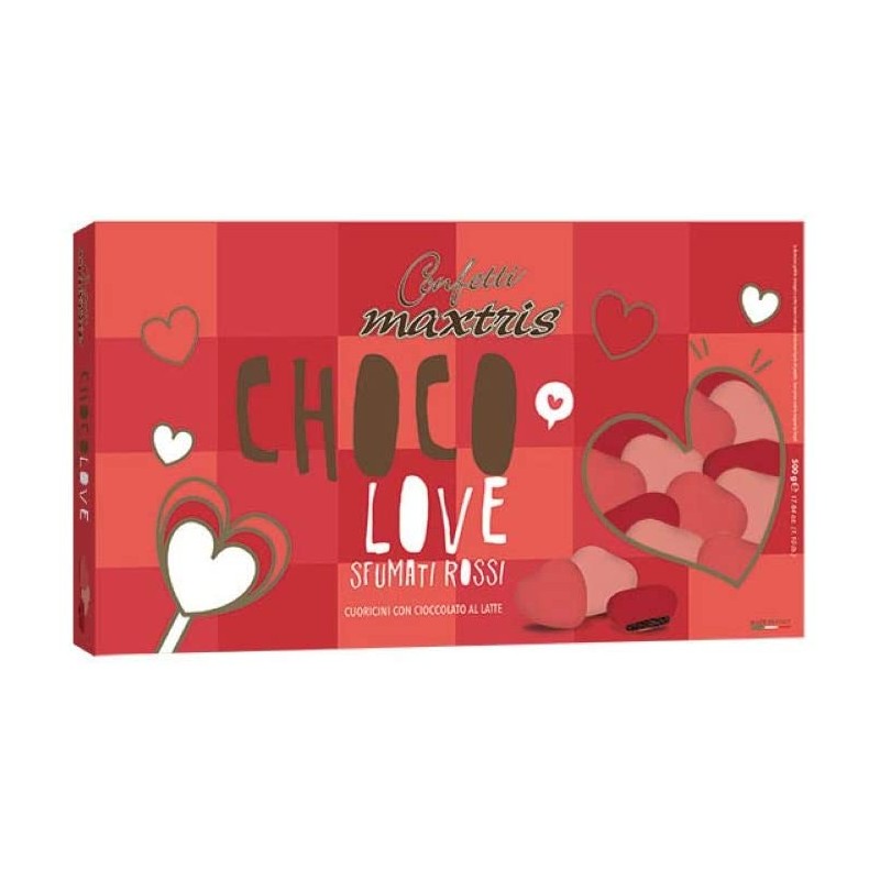 MAXTRIS Confetti CHOCO LOVE - Cuoricini Sfumati con Cioccolato al Latte (Rossi) 500gr, MAX062