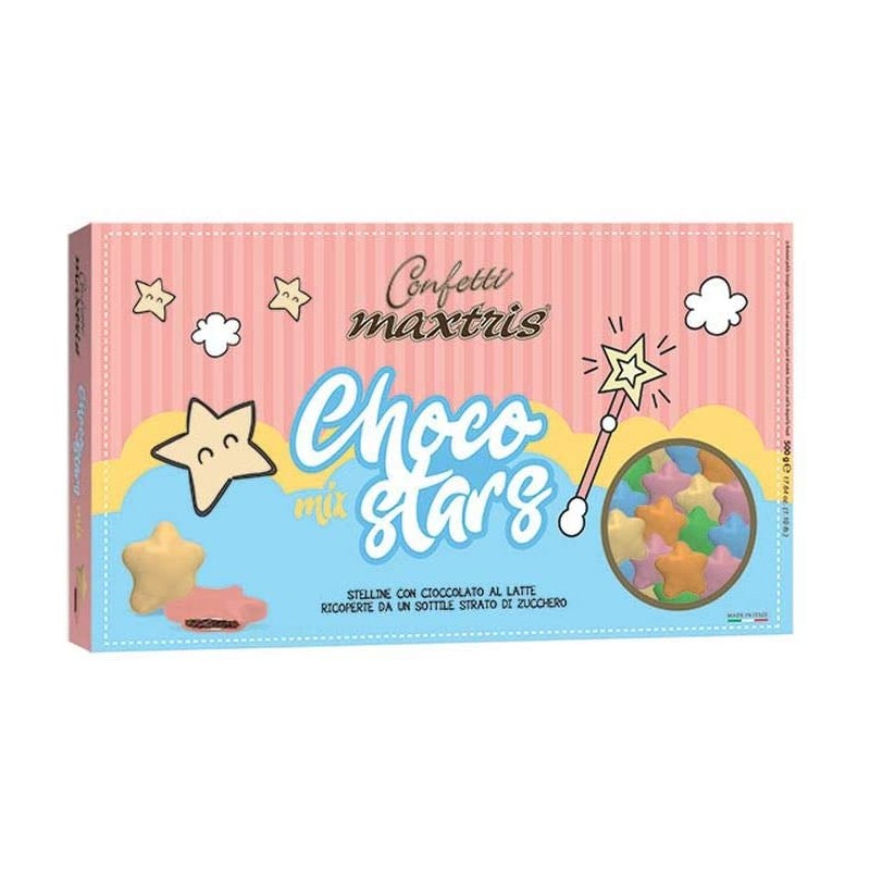 MAXTRIS Confetti CHOCO STARS Stelline di cioccolato al latte colorate 500gr, MAX065