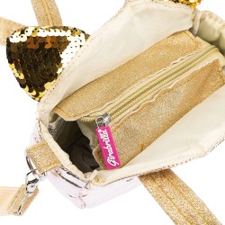 Nice Group - Girabrilla - Borsa Oro Puffer Modello Kitty Bag con Orecchie in Paillettes reversibili che richiamano l animale Gat