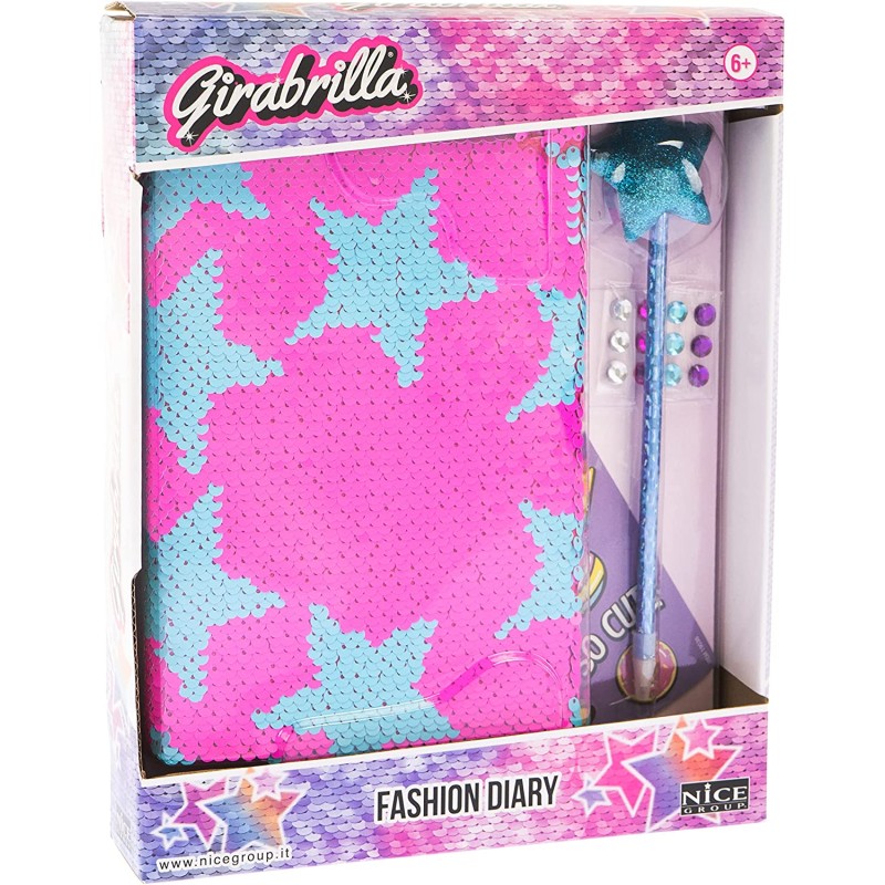 Nice Group - Girabrilla Fashion Diary Fluo Star, Diario con Paillettes Reversibili, Penna Pom Pom, Adesivi Gemme e Stickers - 19