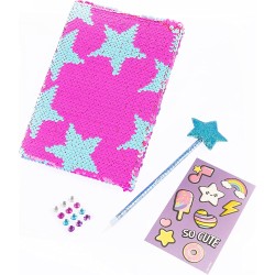 Nice Group - Girabrilla Fashion Diary Fluo Star, Diario con Paillettes Reversibili, Penna Pom Pom, Adesivi Gemme e Stickers - 19