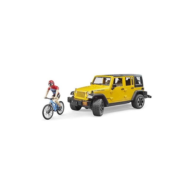 BRUDER 02543 - Jeep Wrangler Rubicon Unlimited con 1 mountain bike e ciclisti