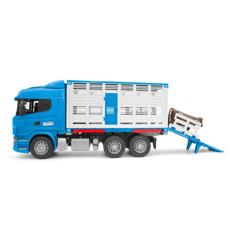 BRUDER 03549 – Camion bestiame Scania R-Series con 1 animale – Blu