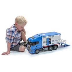 BRUDER 03549 – Camion bestiame Scania R-Series con 1 animale – Blu