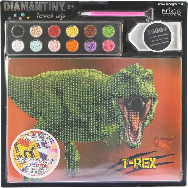 DIAMANTINY Level Up - Nice Group Creative Art, Diamond Painting Kit crea il mosaico, DINOSAURS, T-Rex