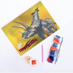 DIAMANTINY Level Up - Nice Group Creative Art, Diamond Painting Kit crea il mosaico, DINOSAURS, Triceratope