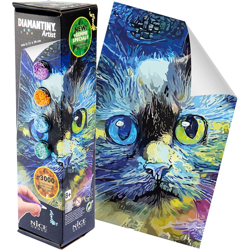 DIAMANTINY Artist - Small 21x30 - Attività Crystal Art, Diamond Painting Kit, Gatto