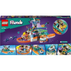 LEGO 41734 Friends Catamarano di Salvataggio, Barca Giocattolo con Figure di Animali e Sottomarino, Set Eco-Educativo