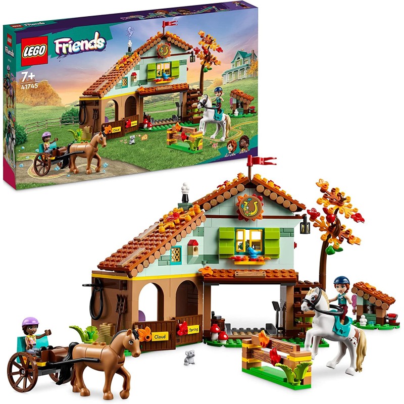 LEGO 41745 Friends La Scuderia di Autumn con 2 Cavalli Giocattolo, Carrozza  e Accessori per Equitazione