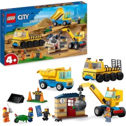 LEGO 60391 City Camion da Cantiere e Gru con Palla da Demolizione, Set con Veicoli Giocattolo da Trasporto ed Escavatore