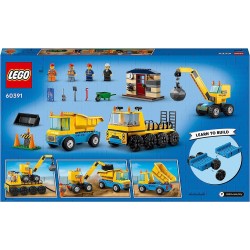 LEGO 60391 City Camion da Cantiere e Gru con Palla da Demolizione, Set con Veicoli Giocattolo da Trasporto ed Escavatore