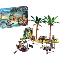 Playmobil Pirates 70962 Promo Pack Isola dei Pirati, Isola del tesoro dei pirati con scheletro e cannone che spara