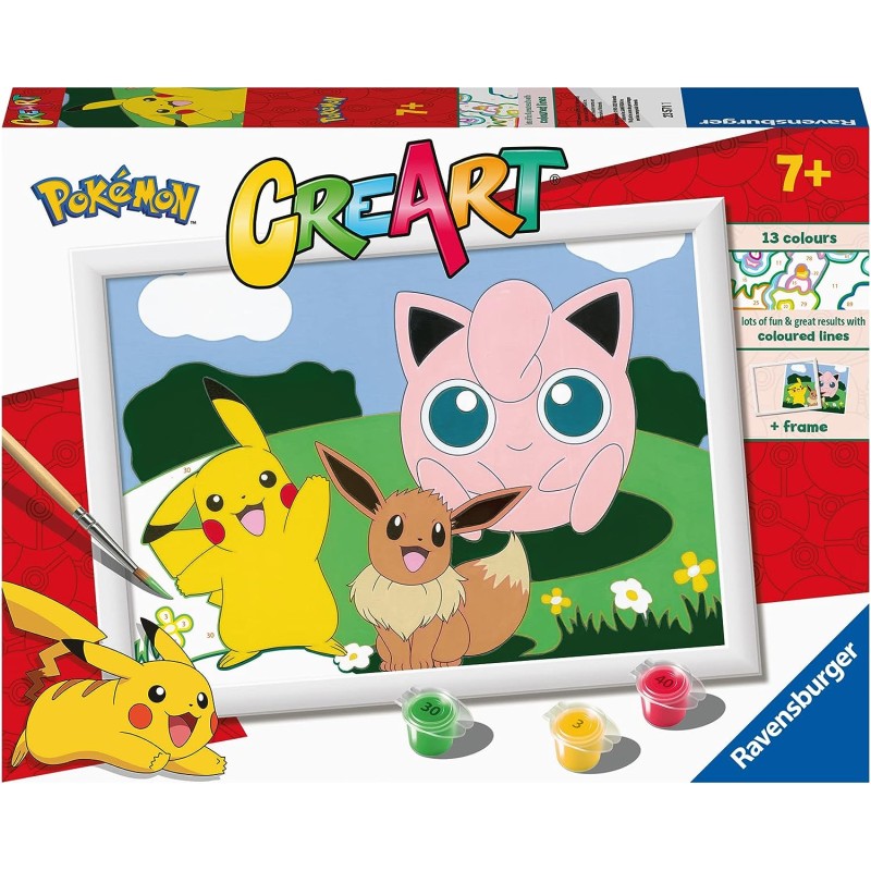 Ravensburger - CreArt Serie D: Pokémon Classics, Kit per Dipingere con i Numeri, Contiene una Tavola Prestampata, Pennello, Colo