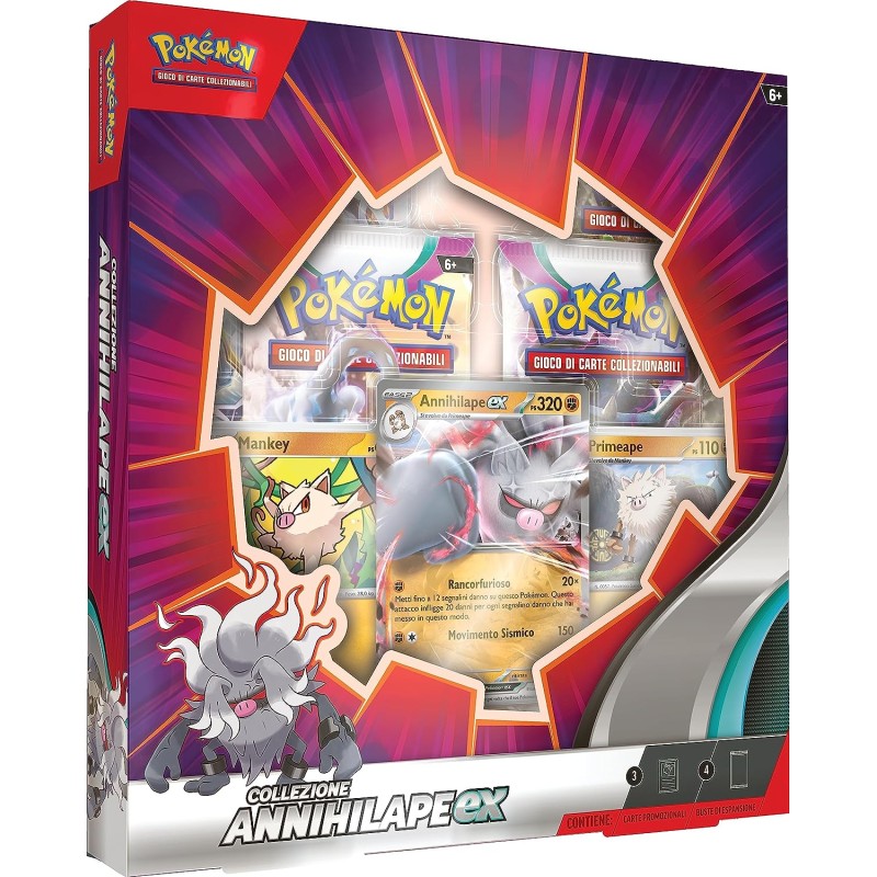 Pokémon - Collezione Annihilape-ex del GCC Pokémon (tre carte promozionali olografiche e quattro buste di espansione), edizione 