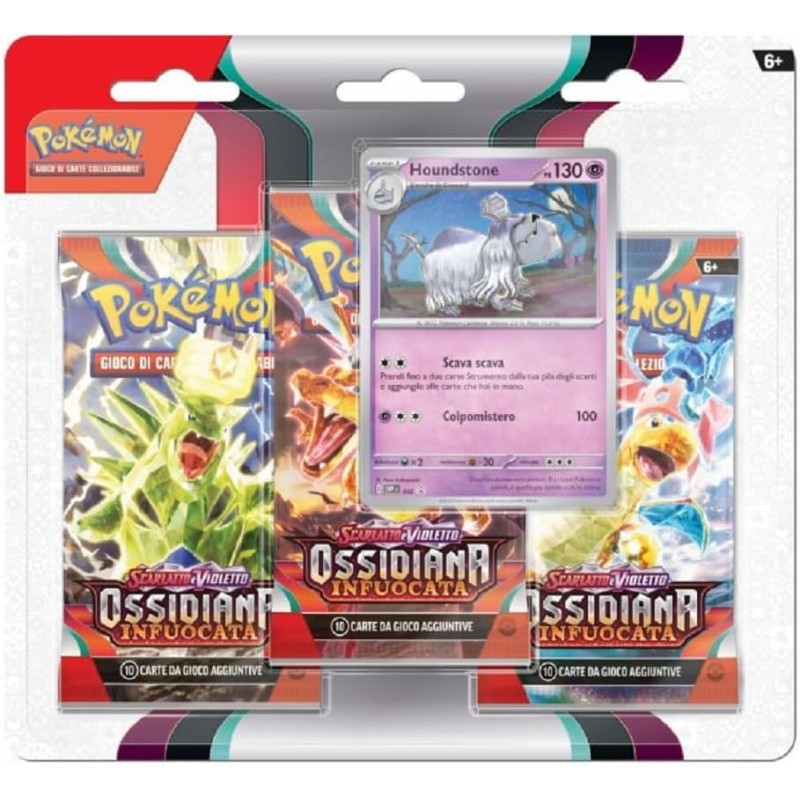 Gamevision - Pokémon Confezione da tre buste (Houndstone) dell’espansione Scarlatto e Violetto - Ossidiana Infuocata del GCC Pok