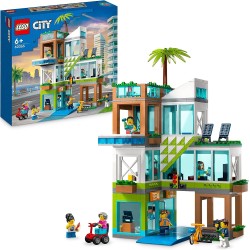 LEGO 60365 City Condomini, Modular Building Set con Stanze Combinabili, Negozio, Bicicletta Giocattolo e 6 Minifigure