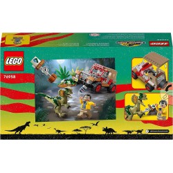 LEGO 76958 Jurassic Park L’Agguato del Dilofosauro, Set Dinosauro Giocattolo con Minifigure e Jeep, Collezione 30° Anniversario