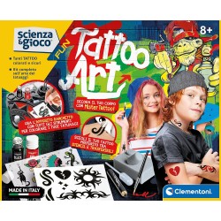 Clementoni - Scienza e Gioco Fun - Tattoo Art-Fabbrica Bambini, Kit Temporanei, Set Tatuaggi, Laboratorio Scientifico 8 Anni, 19
