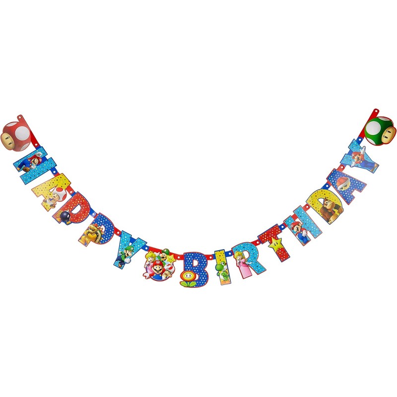 Festone Snodabile Happy Birthday Personalizzabile 190 X 18 Cm Supermario, Multicolore, 7AM9901542