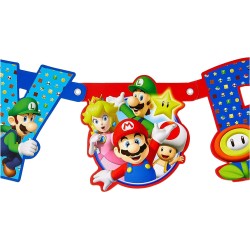 Festone Snodabile Happy Birthday Personalizzabile 190 X 18 Cm Supermario, Multicolore, 7AM9901542
