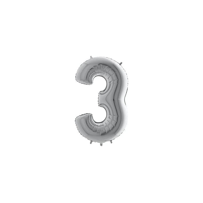 Palloncino mylar 102cm, numero 3, colore argento, DI42473