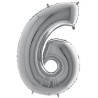 Palloncino mylar 102cm, numero 6, colore argento, DI42476