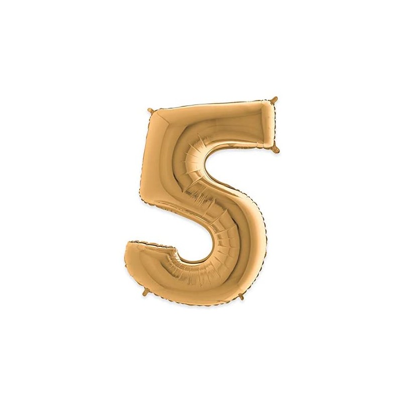 Palloncino mylar, oro, 102cm, Numero 5, DI42505