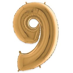 Palloncino mylar, oro, 102cm, numero 9, DI42509