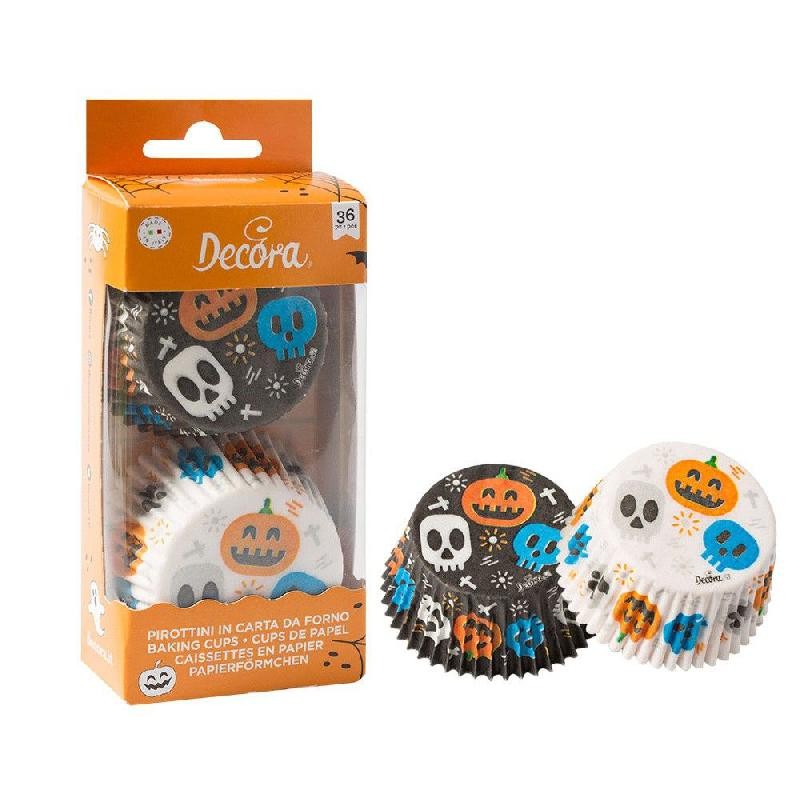 Decora - 36 Pirottini in carta Halloween Teschi per Cottura Muffin Ø 5 x h 3,2 cm - 0339898