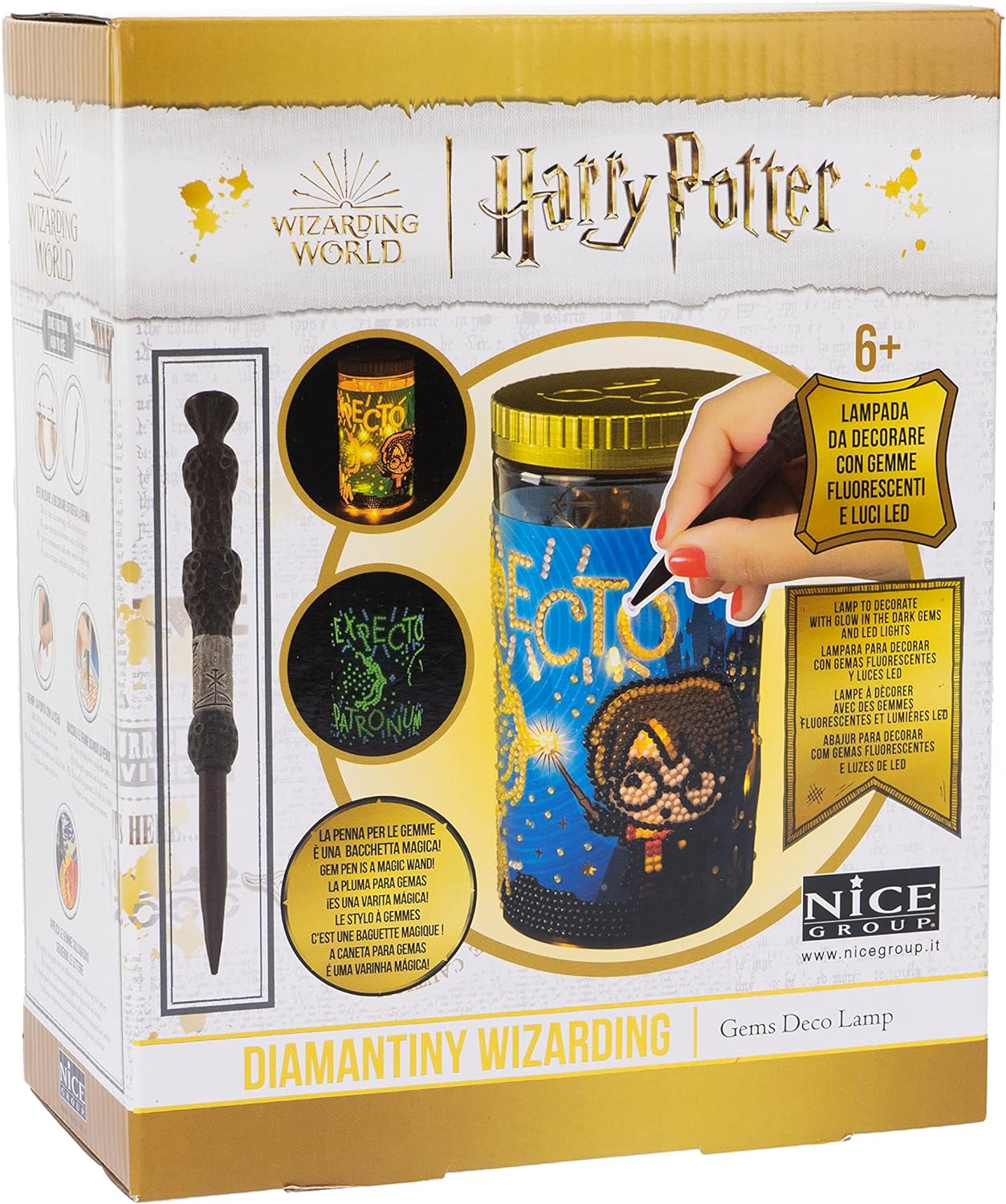 Nice Group - DIAMANTINY - Harry Potter - Wizarding Deco Lampada LED -  Attività Crystal Art, Adesivo effetto 3D con Gemme Fluo 