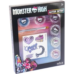 Nice Group - Monster High Glitter Tattoo, Kit con Tatuaggi e Polvere Glitterata per Bambini, 37013
