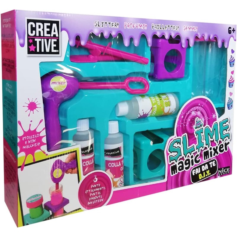 Nice Group - Magic Mixer, Set Fai da Te per Bambini creativi, con Colla Crea fluidi Colorati, profumati e Slime con Gemme, Glitt