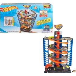 Hot Wheels - City Mega Garage Twist Playset con Ascensore a Spirale e Oltre 60 Posti Auto, Include 1 Macchinina in Scala 1:64 - 